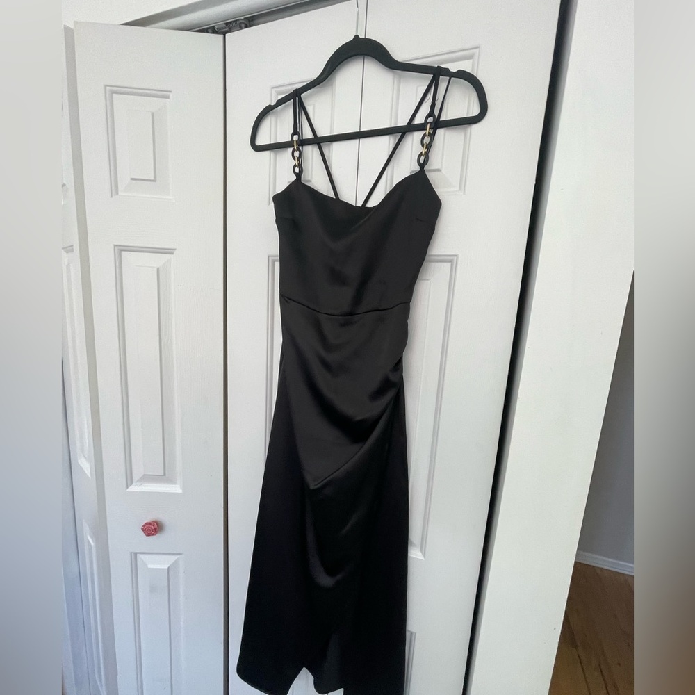 Black satiny dress from Express.